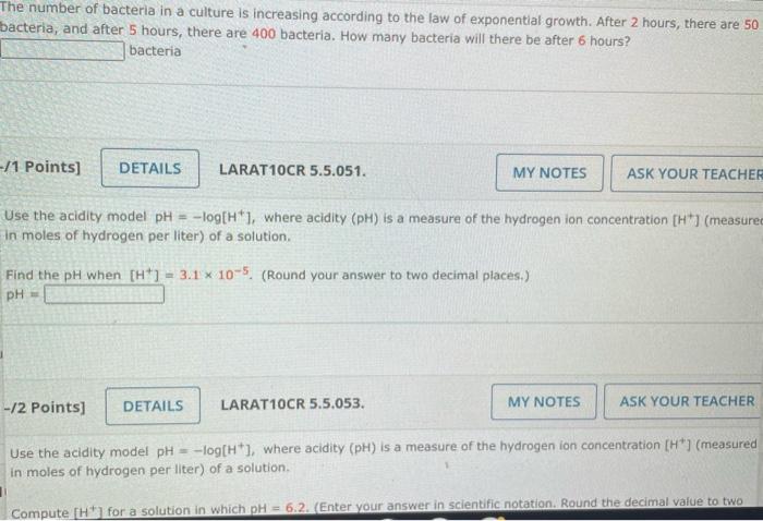 Solved The number of bacteria in a culture is increasing | Chegg.com