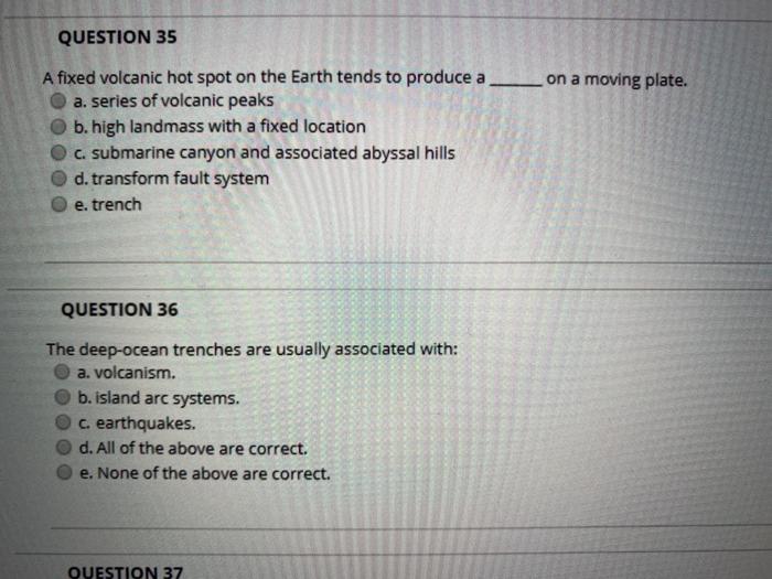 Solved QUESTION 35 on a moving plate. A fixed volcanic hot | Chegg.com