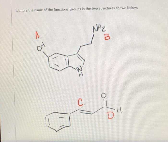 Identify the name of the functional groups in the two structures shown below.