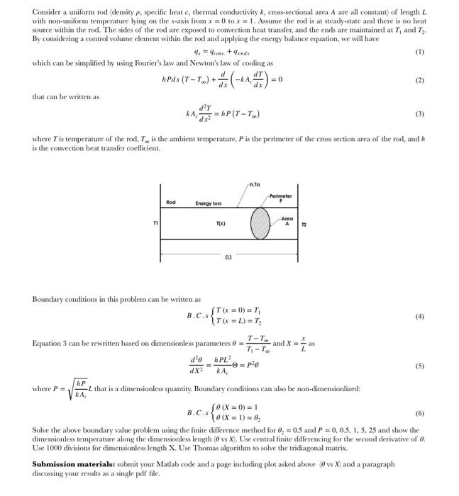 Solved Consider a uniform rod (density ρ, specific heat c, | Chegg.com