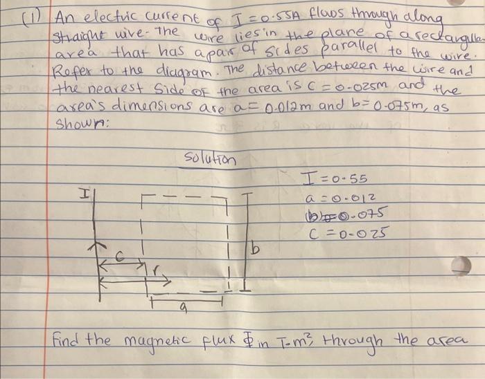 Solved An electric current of I=0.55 A flows through along | Chegg.com
