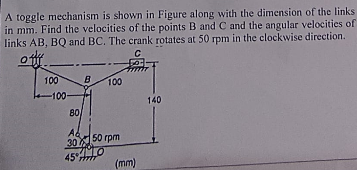 Solved A toggle mechanism is shown in Figure along with the | Chegg.com