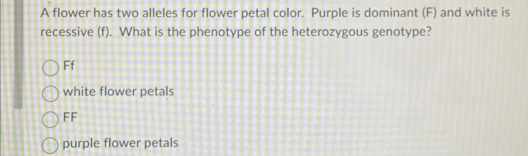 Solved A flower has two alleles for flower petal color. | Chegg.com