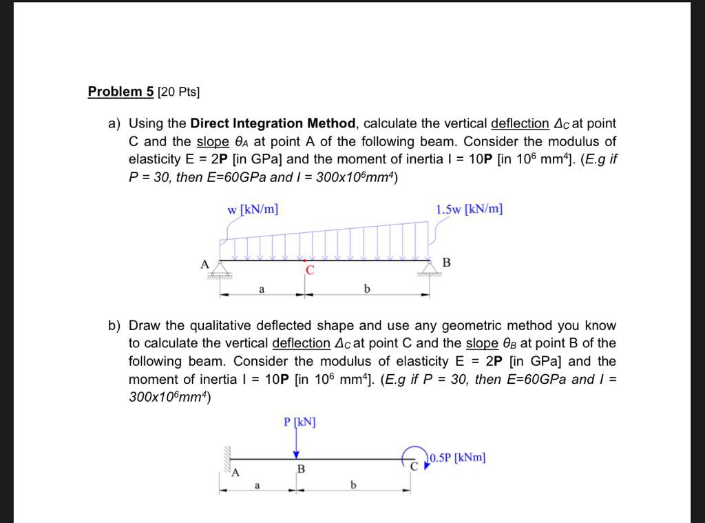 Solved Problem 5 [20 Pts] a) Using the Direct Integration | Chegg.com