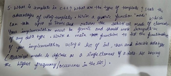 Solved 5 What Which Template In C What Are The Type Of Chegg