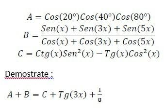 Solved A= Cos(20°) Cos(40°) Cos(809) Sen(x) + Sen(3x) + | Chegg.com