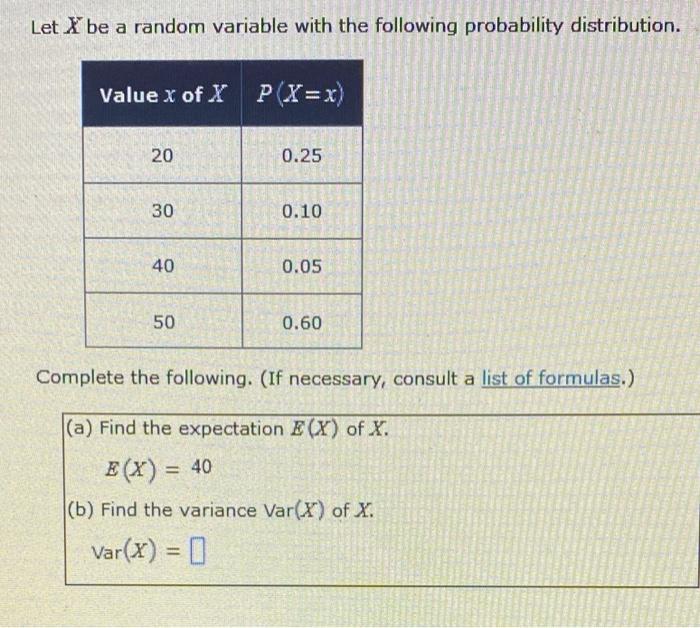 Solved Let X be a random variable with the following | Chegg.com