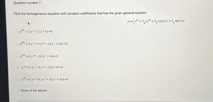 Solved Find the homogeneous equation with constant | Chegg.com