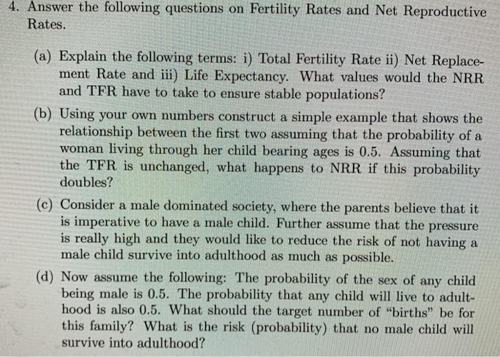 4. Answer The Following Questions On Fertility Rates | Chegg.com