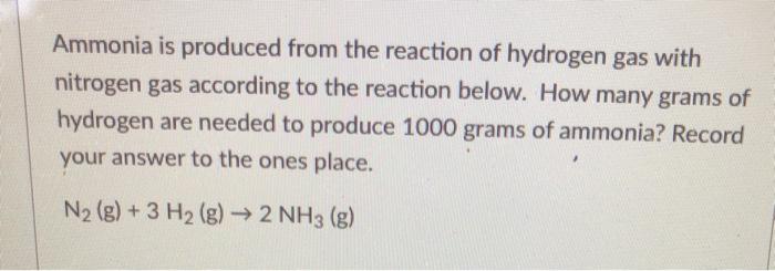 Solved Ammonia is produced from the reaction of hydrogen gas | Chegg.com