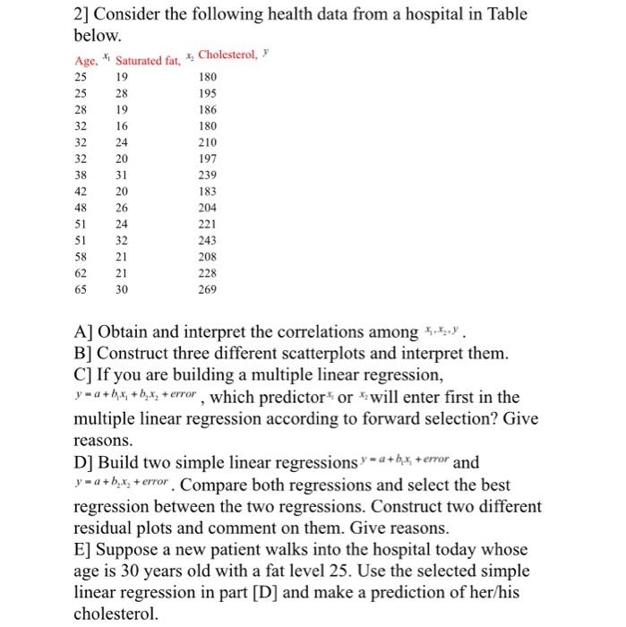 Solved 180 24 2] Consider the following health data from a | Chegg.com