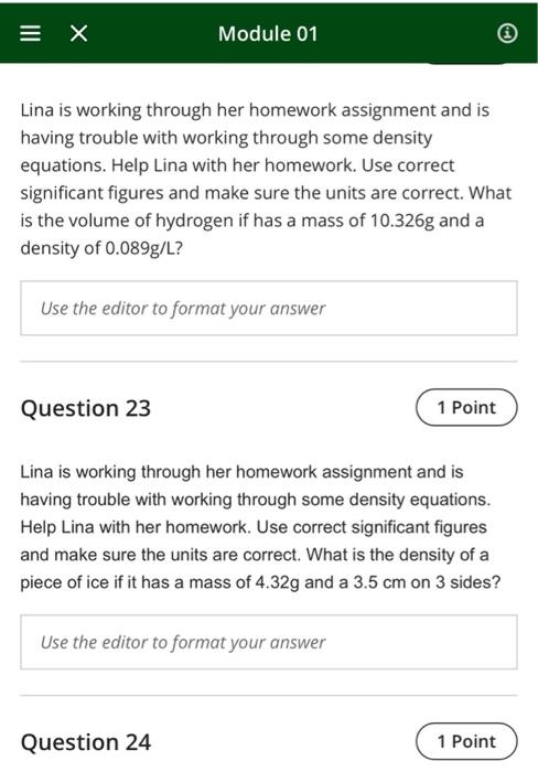 Solved = x Module 01 Lina is working through her homework | Chegg.com