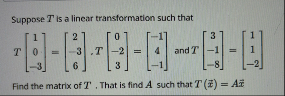 Solved Suppose T is a linear transformation such that | Chegg.com