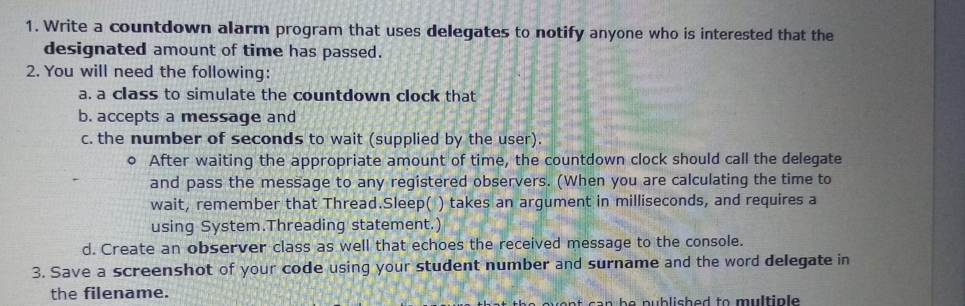 Solved 1. Write a countdown alarm program that uses | Chegg.com