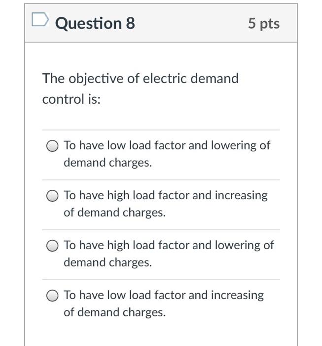 Solved Question 8 5 pts The objective of electric demand Chegg com