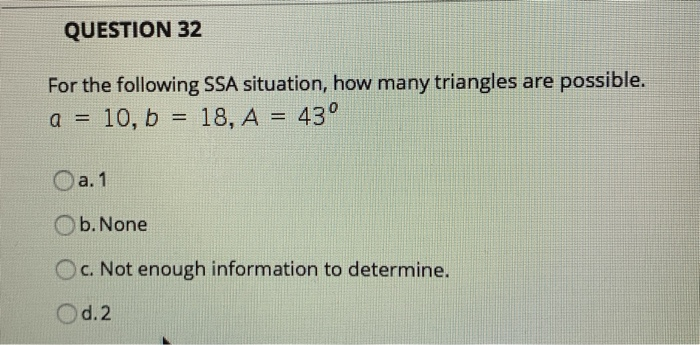 Solved QUESTION 32 For the following SSA situation, how many | Chegg.com