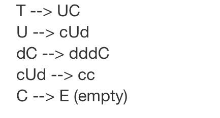 Solved T--> UC U --> CUd dC --> dddC cUd --> CC C --> E | Chegg.com