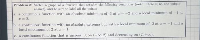 Solved Problem 3: Sketch a graph of a function that | Chegg.com