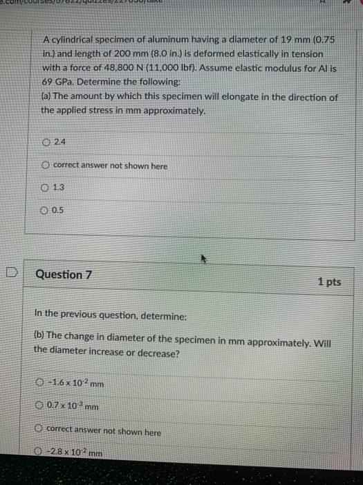Solved A cylindrical specimen of aluminum having a diameter | Chegg.com
