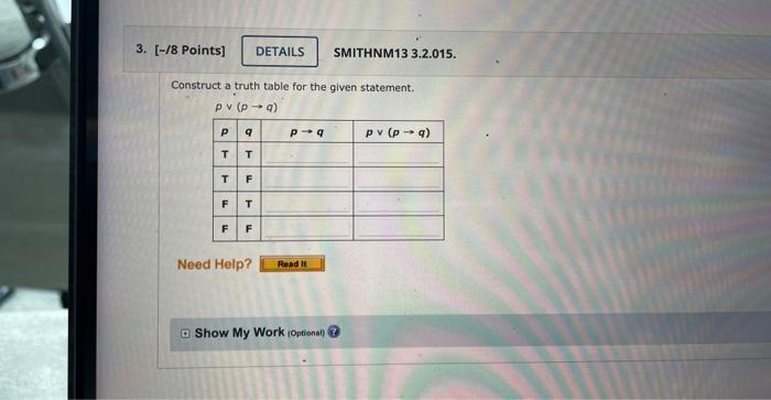 Solved Construct a truth table for the given statement. | Chegg.com