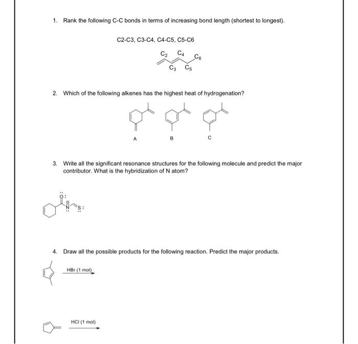 Solved 1.) Rank the following C-C bonds in terms of | Chegg.com