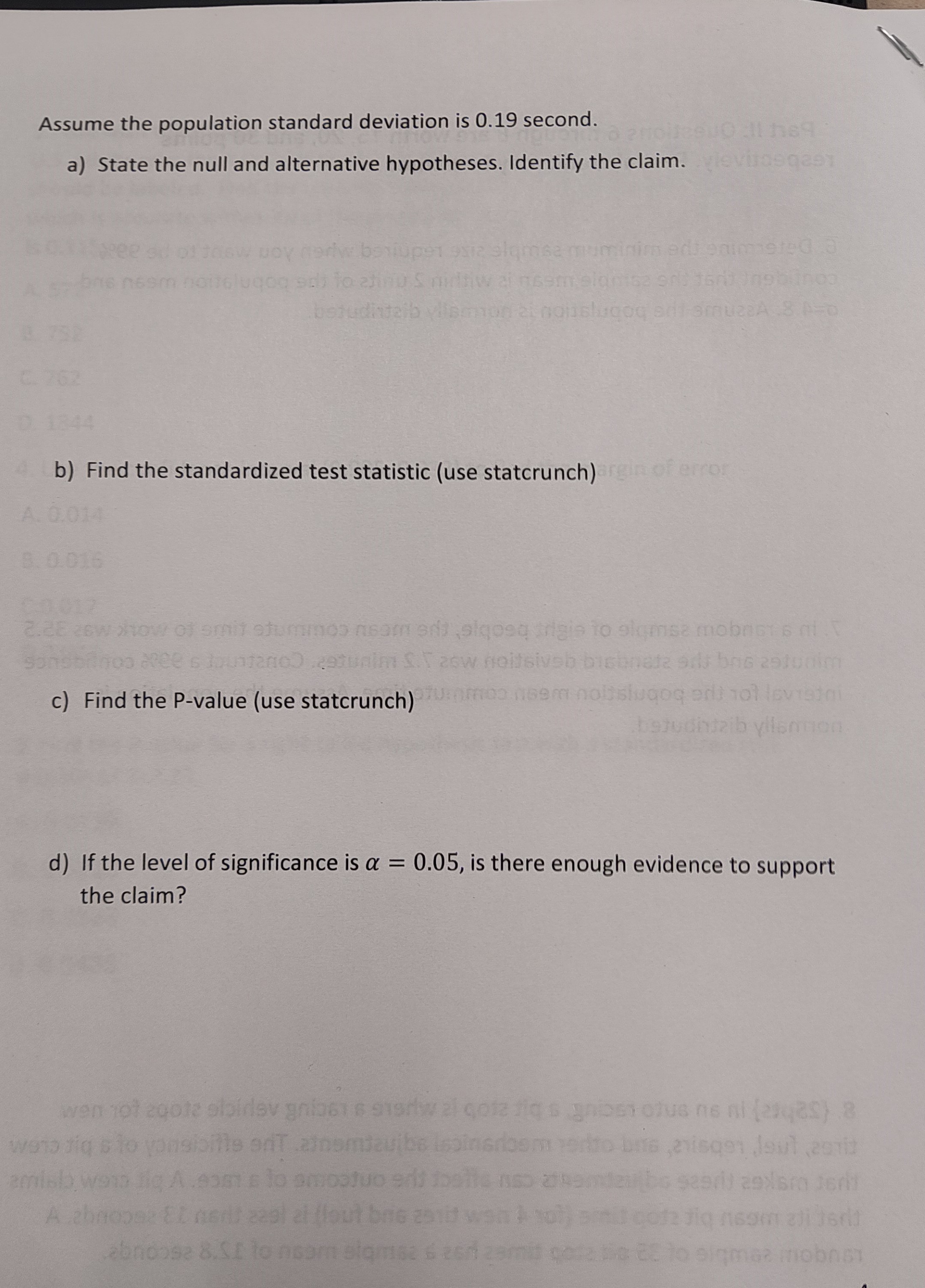 Assume the population standard deviation is 0.19 | Chegg.com
