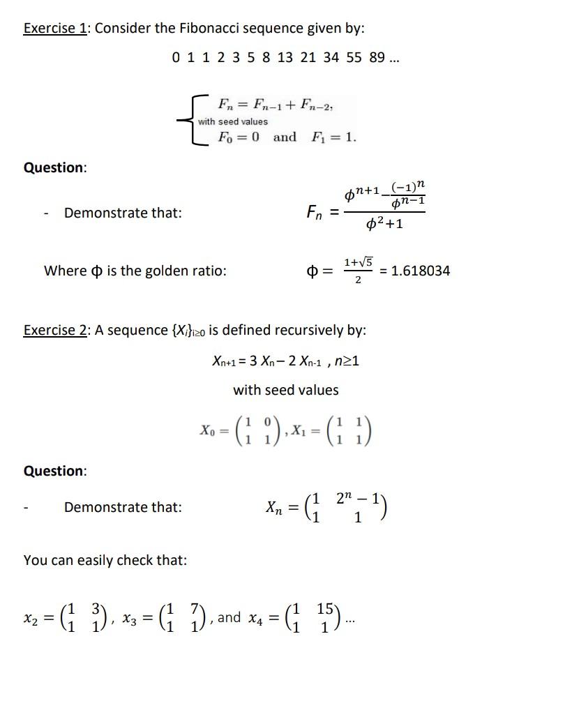 Solved Exercise 1 Consider The Fibonacci Sequence Given By 6789