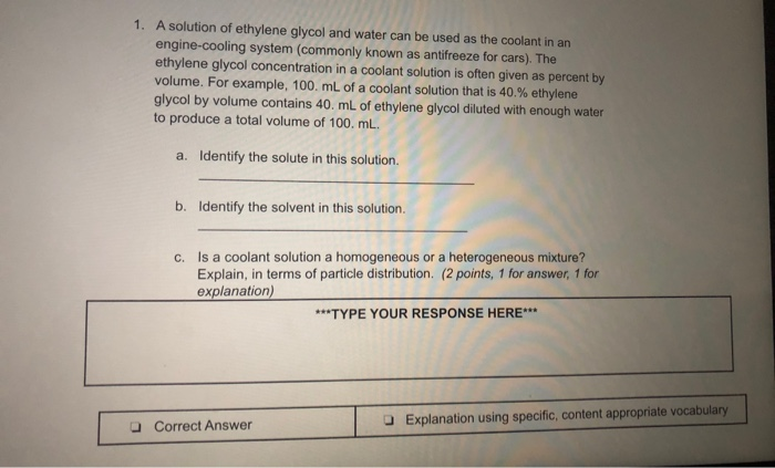 Solved 1. A solution of ethylene glycol and water can be | Chegg.com