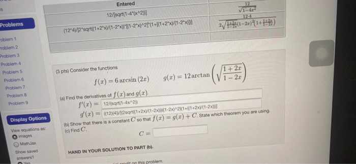 Solved 5 12 1 12 4 Entered 12 Sqrt 1 4 X 2 12 4 12 S Chegg Com