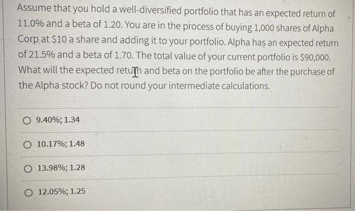 What Is The Beta For A Fully Diversified Portfolio