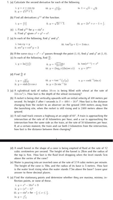 Solved 1. (a) Calculate the second derivative for each of | Chegg.com