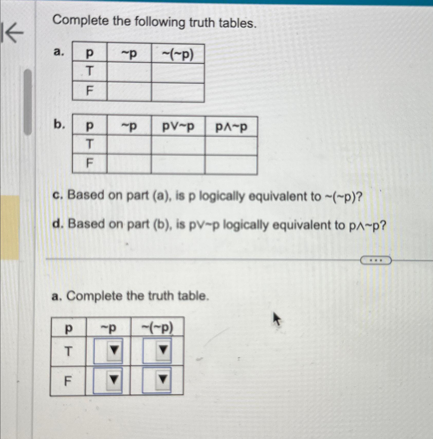 Solved Complete The Following Truth | Chegg.com