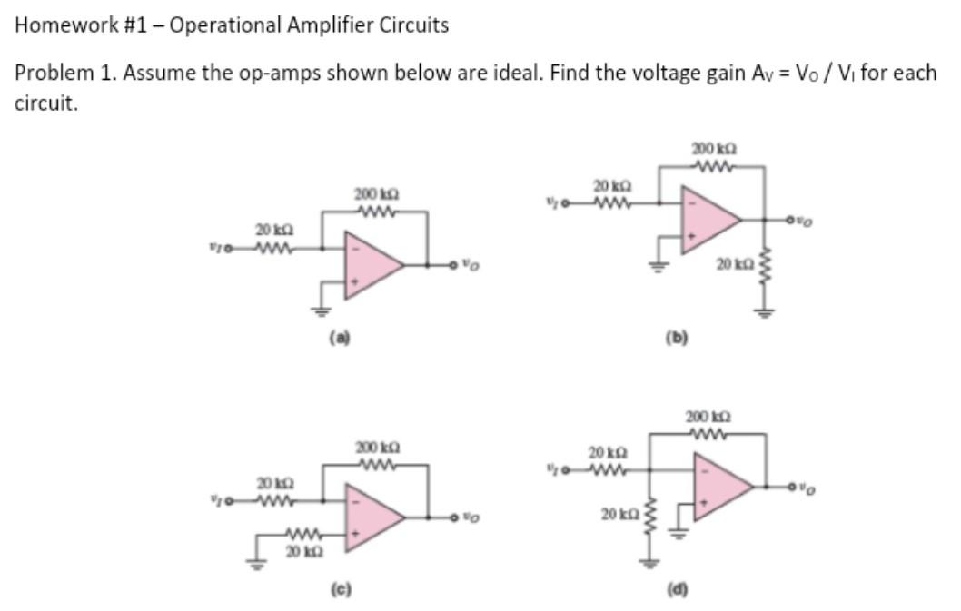 Solved Homework \#1 - Operational Amplifier Circuits Problem | Chegg.com