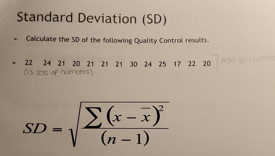 Solved Standard Deviation (SD) Calculate the SD of the | Chegg.com