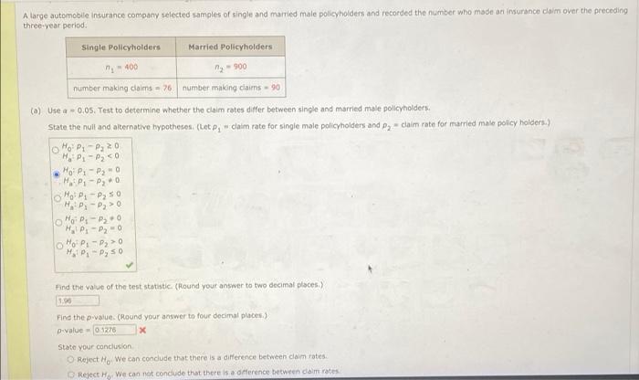 Solved A large automobile Insurance company selected samples | Chegg.com