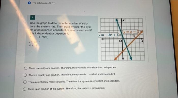 Use the graph to determine the number of solutions the system has. Then state whether the syst am of equations is consistent 