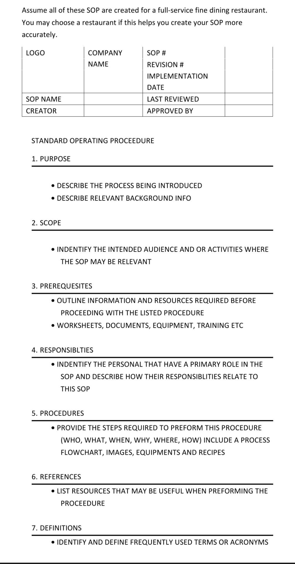 Solved Create A Standard Operating Procedure Sop For A 9603