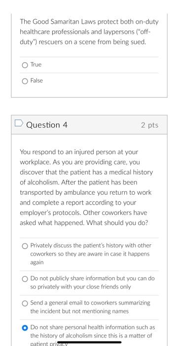 Solved The Good Samaritan Laws protect both on-duty | Chegg.com