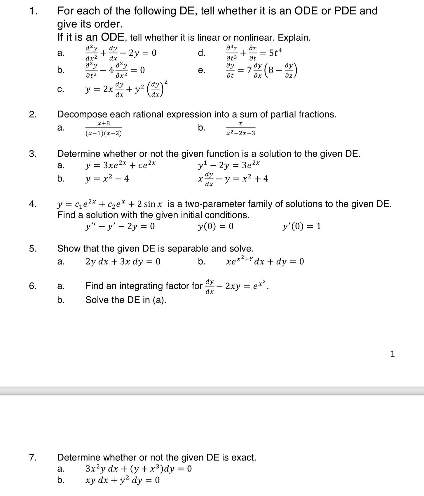 Solved For each of the following DE, ﻿tell whether it is an | Chegg.com