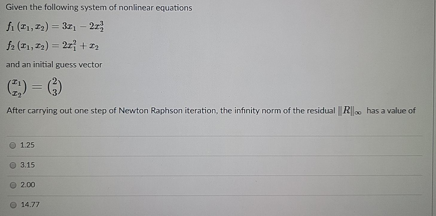 Solved Given the following system of nonlinear equations fi | Chegg.com