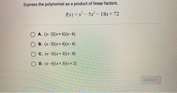 Solved Express the polynomial as a product of linear | Chegg.com