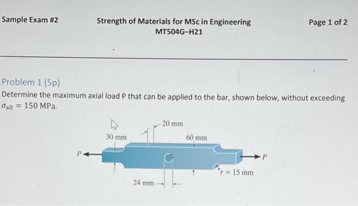 Solved Sample Exam #2 Strength of Materials for MSc in | Chegg.com