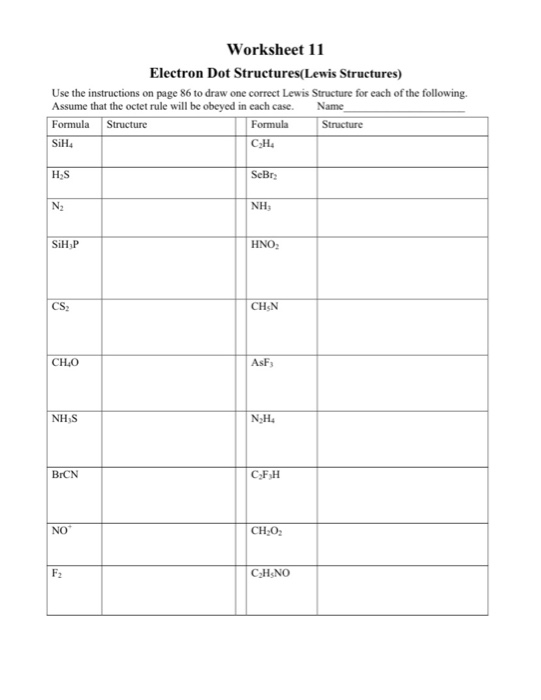 Solved Worksheet 11 Electron Dot Structures(Lewis | Chegg.com