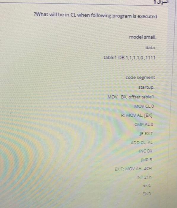 Solved السؤال 1 1 ?What will be in CL when following program | Chegg.com
