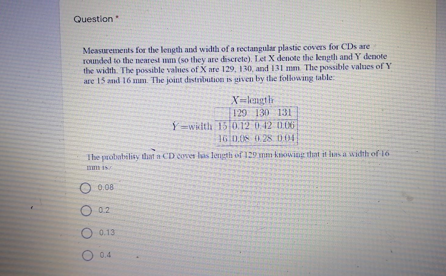 Solved Question Measurements for the length and width of a | Chegg.com