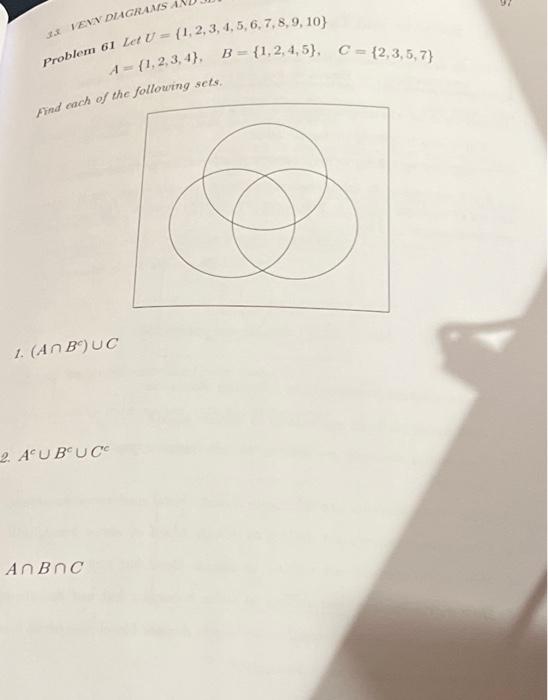 33 VENN DIAGRAMS Problem 61 Let U = {1, 2, 3, 4, 5, | Chegg.com