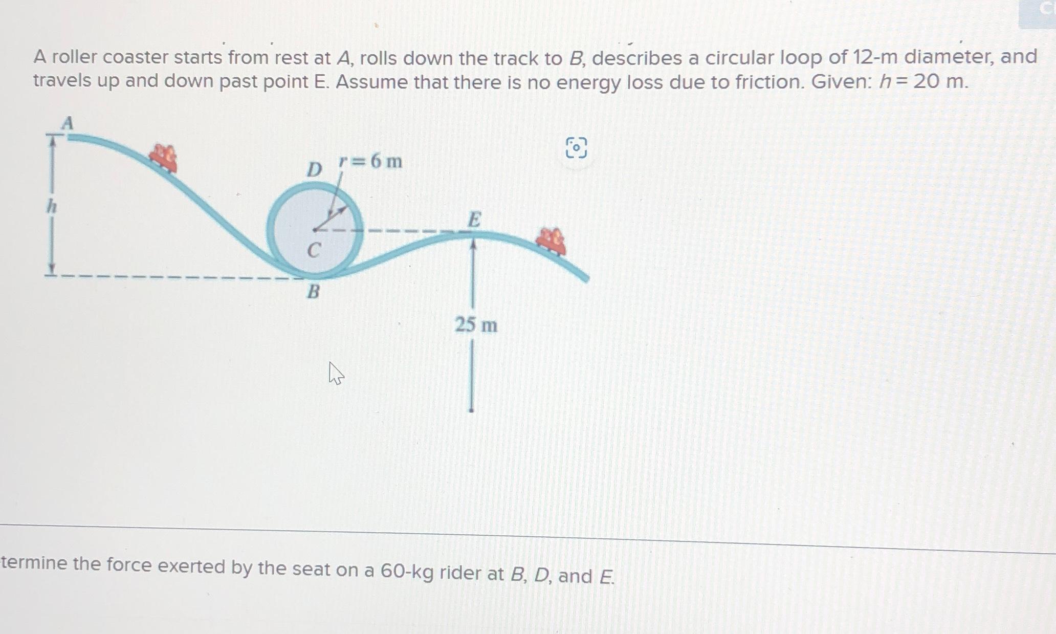 Solved A roller coaster starts from rest at A, ﻿rolls down | Chegg.com