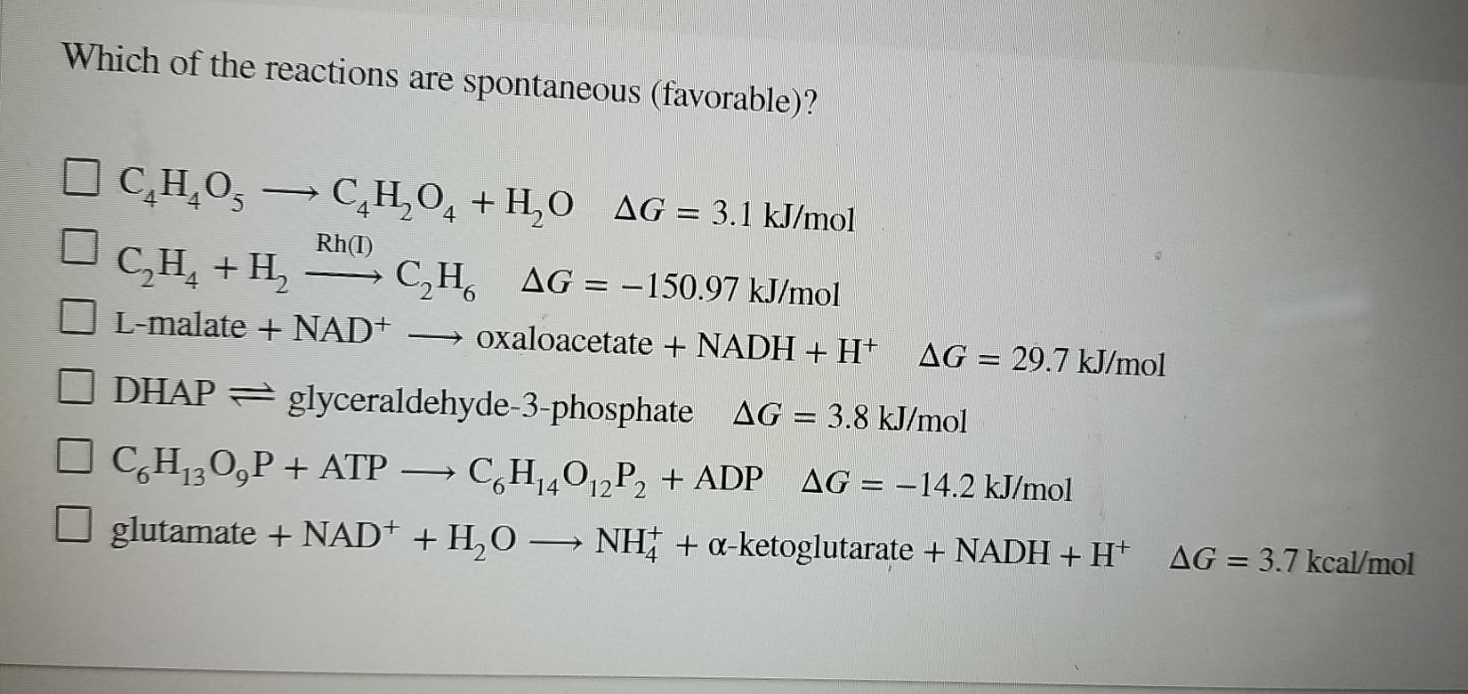 Solved Which of the reactions are spontaneous (favorable)?