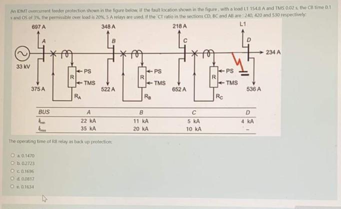 An iDMt overcurent feeder protection shown in the figuro below. If the fault location thown in the figure. with a load L1 \( 