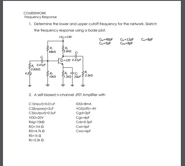 2. A self-biased n-channel JFET Amplifier with C1 | Chegg.com